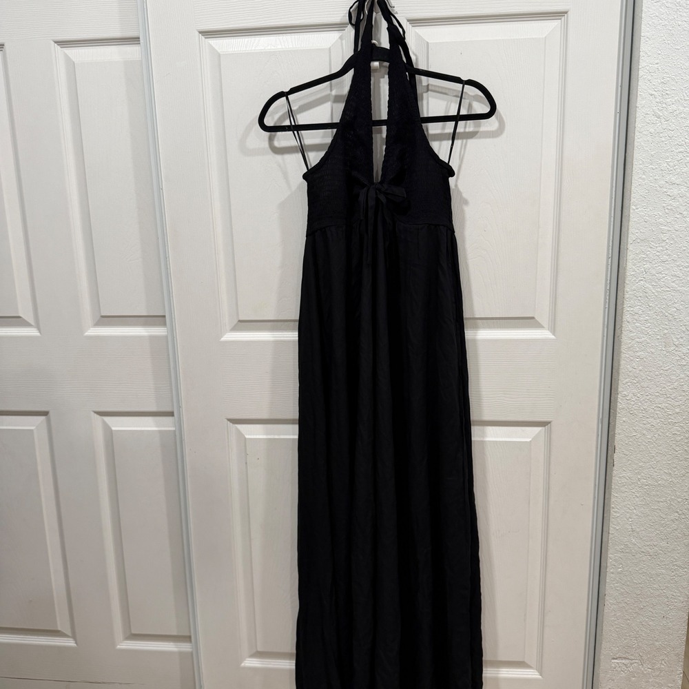 Patrons of Peace Black Smocked Halter Maxi Dress J3398F58 Large